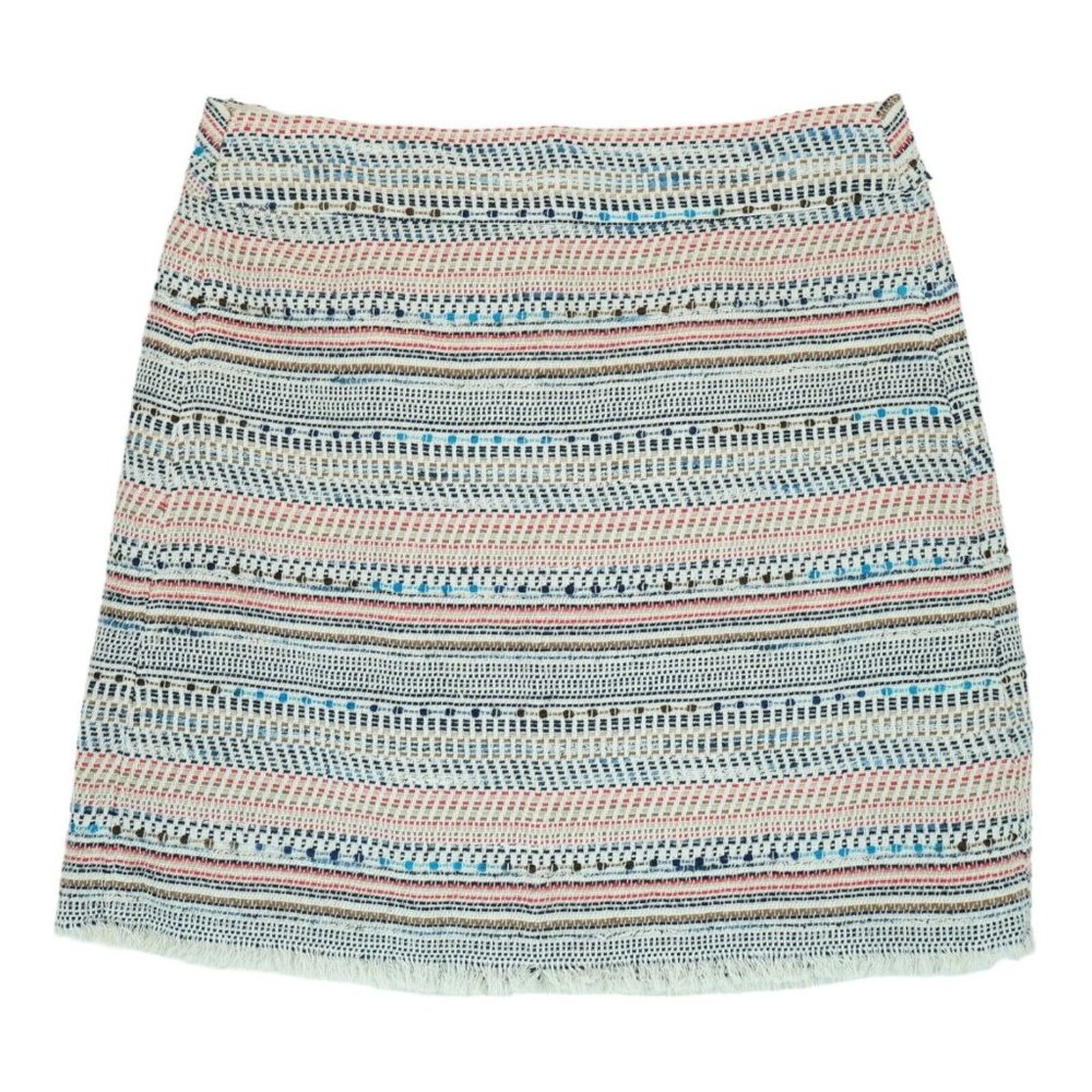 LOFT Short Skirt Womens 4 Beige Fair Isle Embroidered Fringe Pencil Lined Ladies
